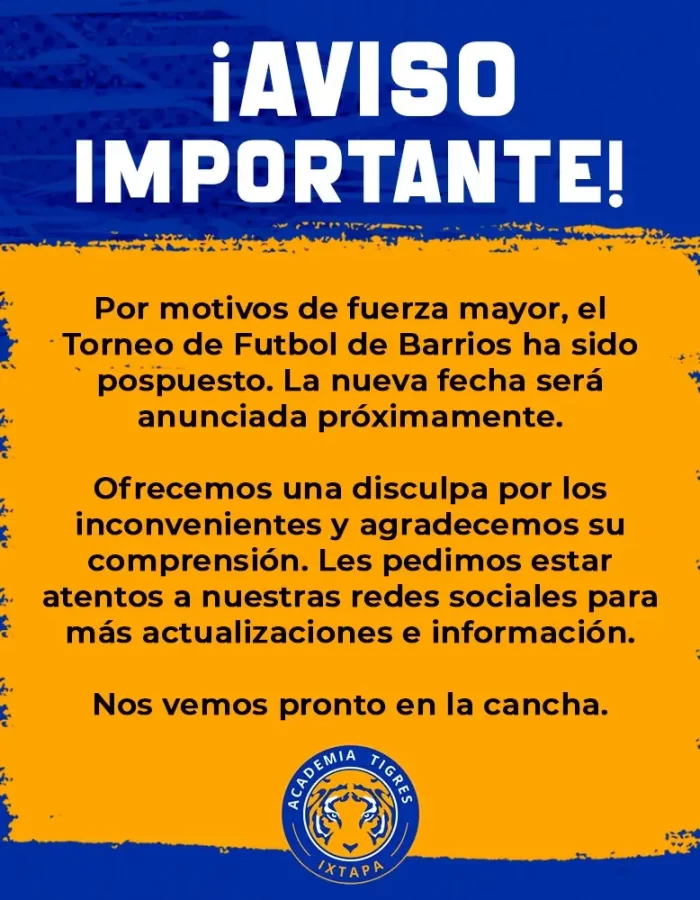 ¡Aviso Importante! Torneo de Fútbol de Barrios